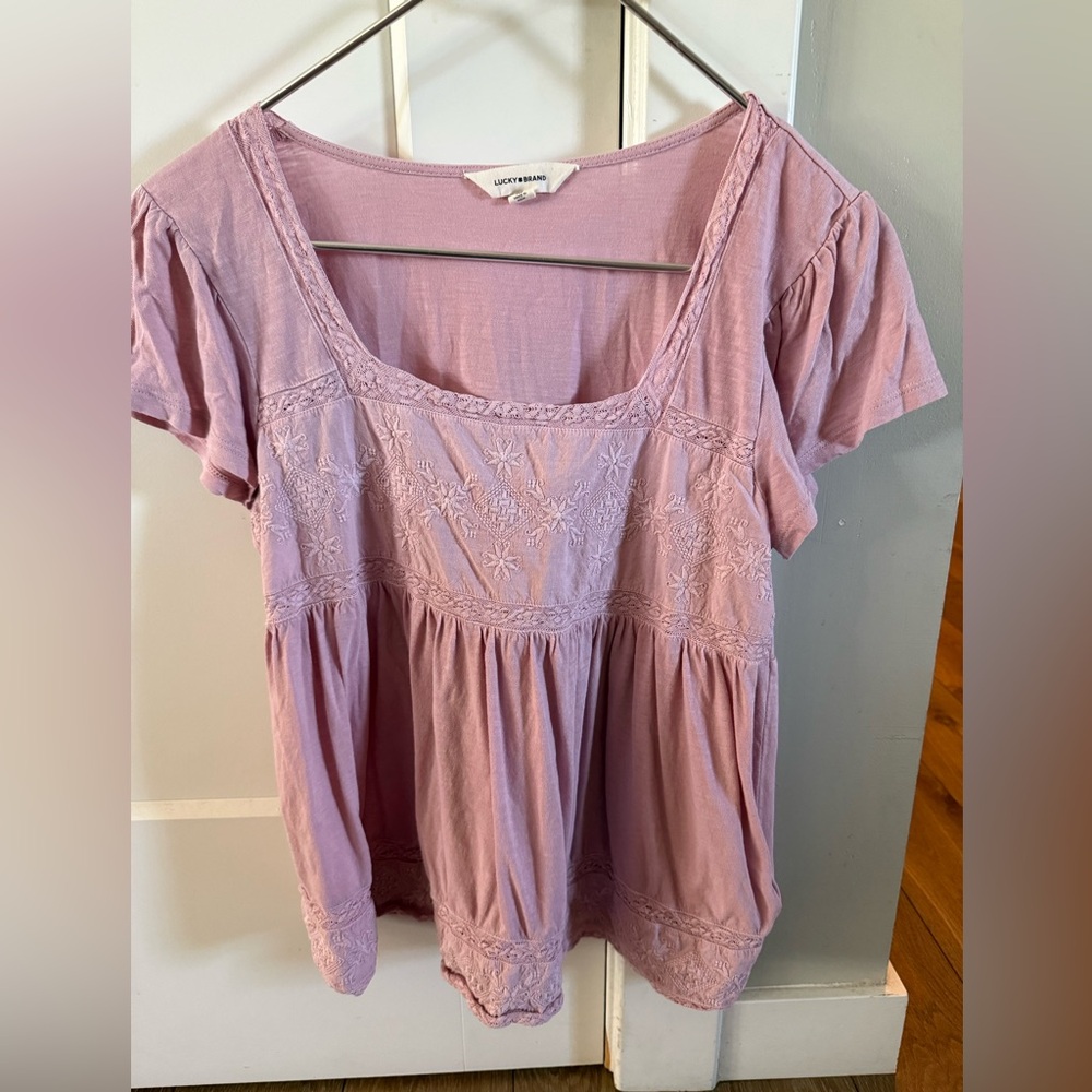 Lucky Brand Women's Mauve Embroidered Blouse